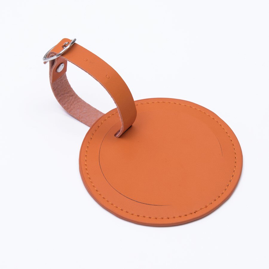 Etiqueta rótulo de equipaje redondo de cuero, colgante para bolso, accesorios de viaje, etiquetas de dirección de identificación, LT27B, venta