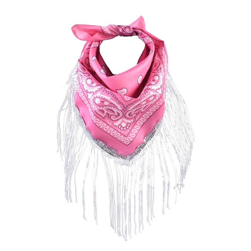 Cowgirl Bandanas Sequin Women Bachelorette Bandanas Tassel Trim Head Scarf Cowgirl Fringe Bandanas Neckerchief Bandanas