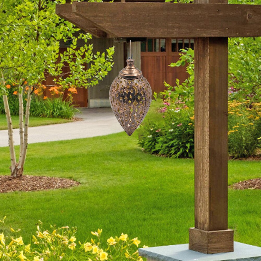 Iron Solar Lantern LED Hanging Projection Light Retro Hollow Outdoor Solar Power LED Waterproof Easy Installation Chandelier