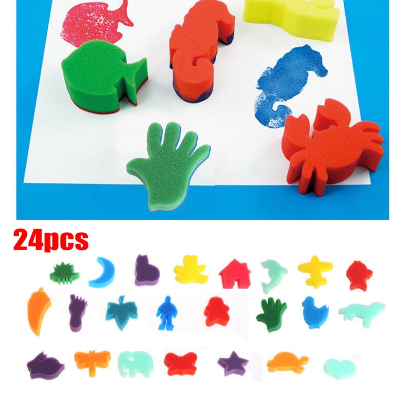 24 unids/set para niños pintura esponjas de juguete con forma de Animal para arte pintura JS22