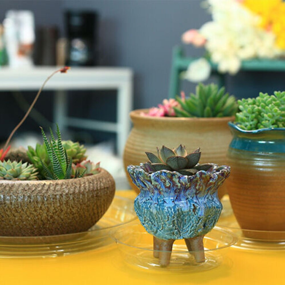 10pcs Garden Plant Saucer Drip Tray Round Flower Pot Base Plastic Clear Snack Container Desktop Trash Storage 6/8/10 Inch