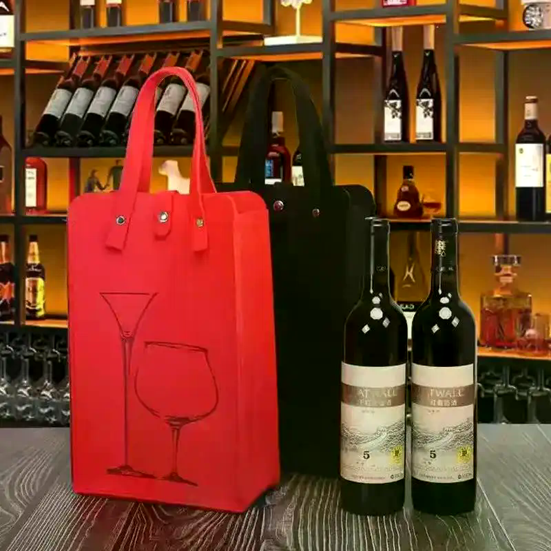Weinflaschentasche aus Filz, doppelte Flaschen, hervorragende tragende tragbare Getränkeverpackung, Handtasche, Geschenkpapier, Aufbewahrungstasche, Wein-Einkaufstasche