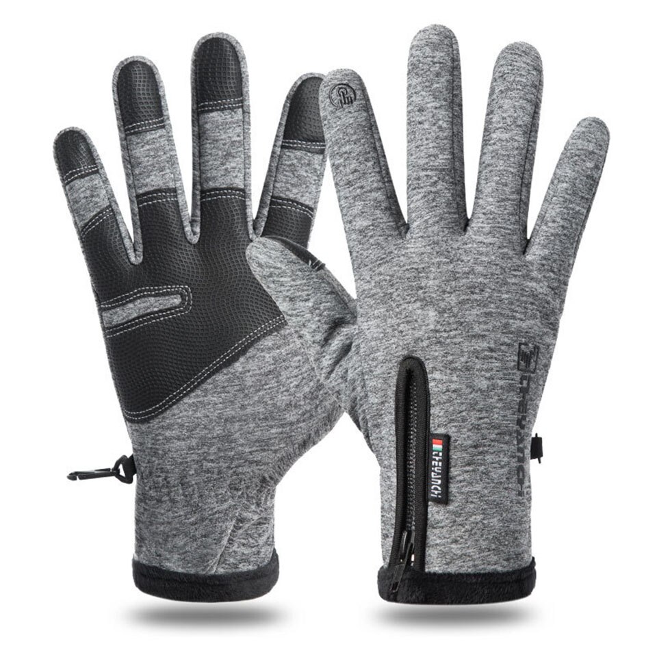 Udendørs vinter fiskeri handsker vandtætte fulde fingre skridsikker klatring handske vandreture camping ridning handsker: Grå / Xl