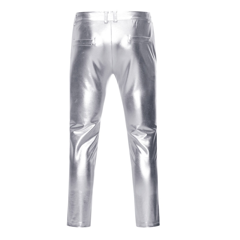 Moto à revêtement métallique Faux cuir PU pour hommes, pantalon de Hip Hop pour DJ, scène de discothèque et chanteurs, collection