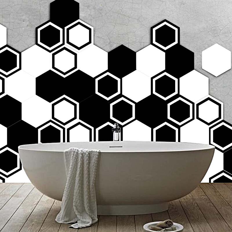10pcs/set Imitation Marble Hexagonal Tile Stickers Bathroom Kitchen DIY Home Nonslip Floor Tiles Stickers