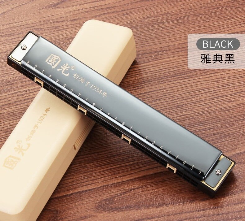 Guoguang 24 otwory harmonijka tremolo C kluczowa harmonijka polifoniczna harmonijka ustna z futerałem: czarny