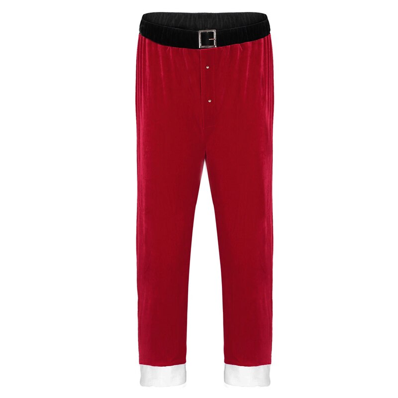 Rouge adulte hommes doux velours noël père noël pantalons longs Cosplay Costume pantalon ample: M