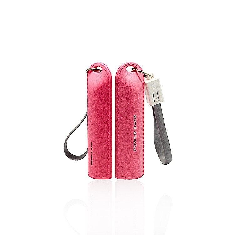 Enkele Sectie Sleutelhanger Mobiele Power Bank Draagbare Mini Met Eigen Kabel Power Bank Android En Apple Twee-In-een Datakabel: PINK