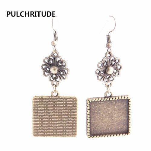 PULCHRITUDE 12pcs/lot Metal Alloy Zinc Flower Connector Fit Square 20mm Cabochon Set Pendant Earing Jewelry Making C0800: 2 photo