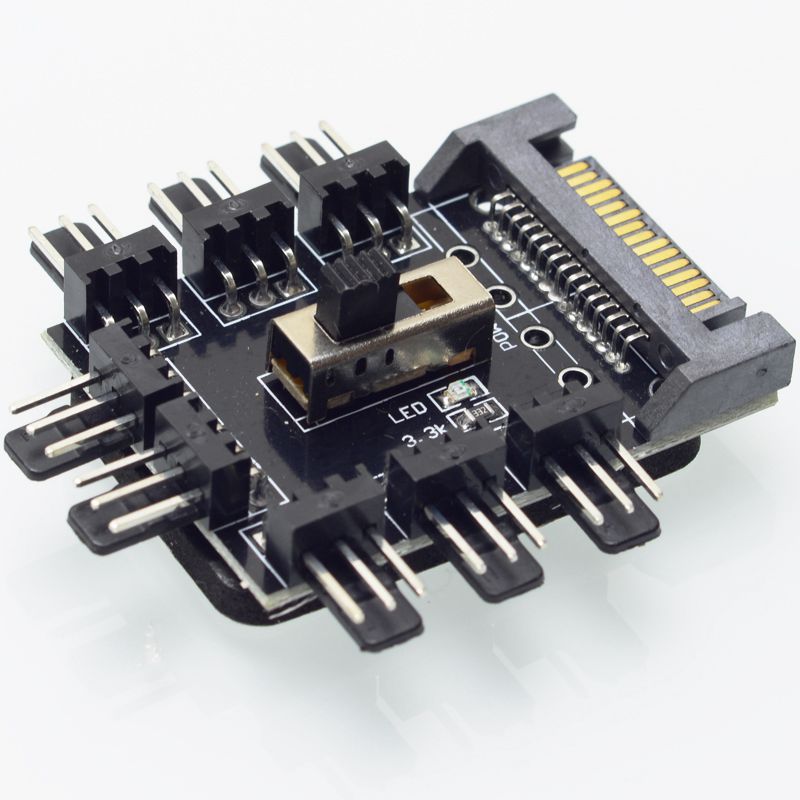 Multi Way Splitter Cooler Cooling Fan Hub PC Computer SATA 1 to 8 3pin 12V Power Socket PCB Adapter XXM8