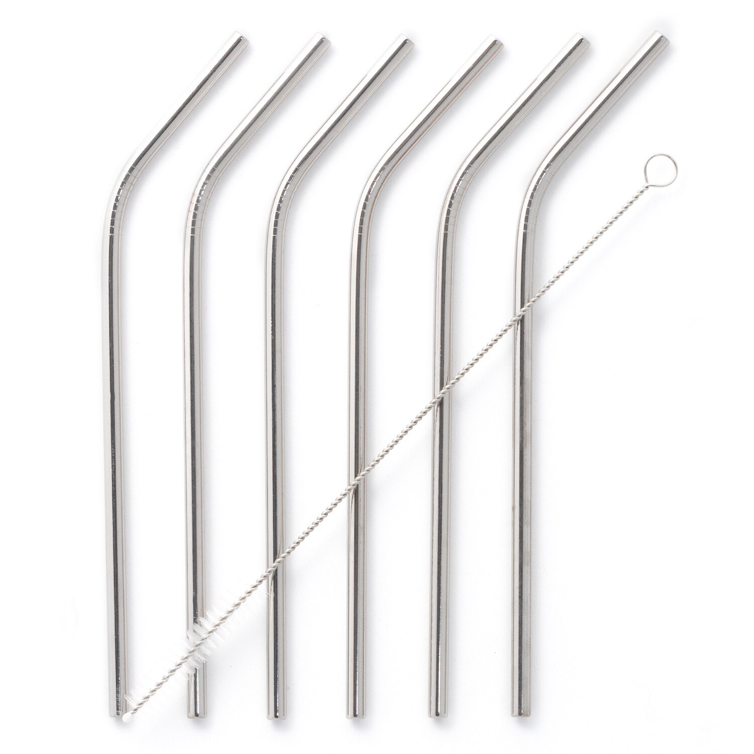SKLUM- Pack de 6 pajitas Kürv Metalizadas múltiples colores acero inoxidable con acabado brillante reutilizables incluye cepillo de limpieza: Silver