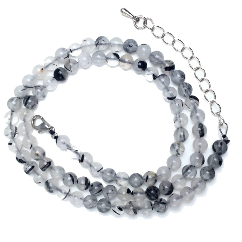 Natuurlijke 4Mm Crystal Quartz Toermalijn Lapis Lazuli Kralen Ketting Granaat Meerdere Kleuren Cadeaus Voor Meisjes Mode Armband Choker: Black crystals