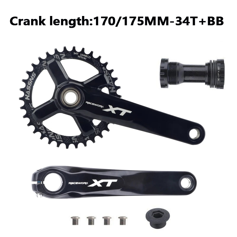 Mountain Bike Crankset 1x8/9/10/11/12Speed 170/175mm 32/34/36/38/40/42T Hollow four nails Chainring With Bottom Bracket BB68BB52: green / 175mm