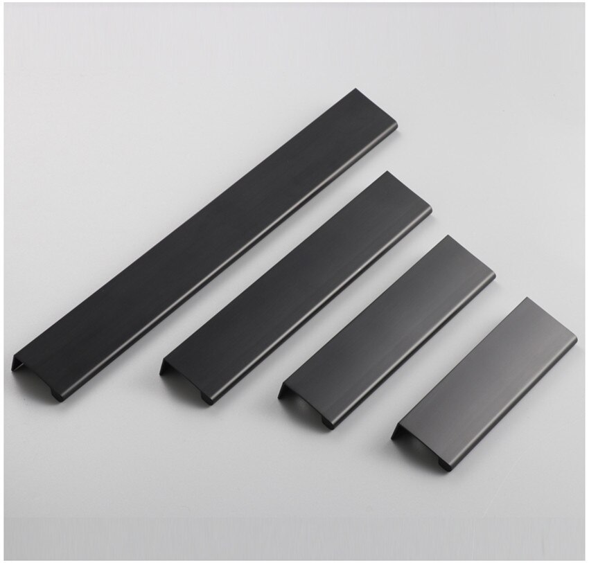 Modern simple Invisible handle black brushed gold kitchen cabinet cupboard wardrobe door handle Surface mounted long edge pull