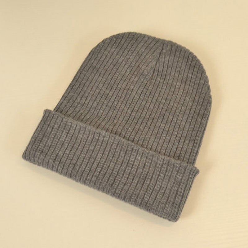 Sombreros de mujer para otoño e invierno, gorro de puño a rayas liso 100% gorro de calavera de punto suave y elástico acrílico negro, gris, azul marfil, azul marino, etc.