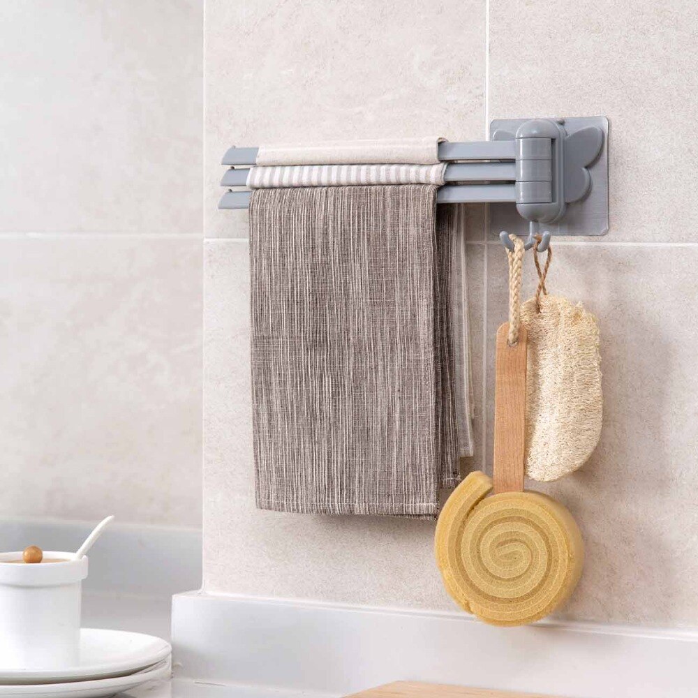 Toallero plegable de plástico para baño, soporte giratorio para colgar toallas, 3 ganchos