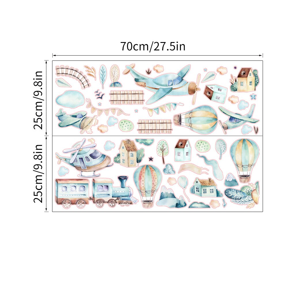 Ręcznie malowane akwarela kreskówka samolot pociąg naklejki ścienne gorący balon dmuchany naklejki dla dzieci pokój dekoracja przedszkola naklejki ścienne: Default Title