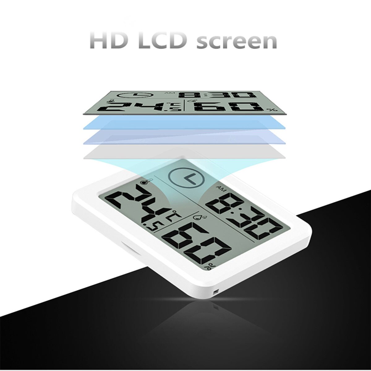 Multifunction Thermometer Hygrometer Automatic Electronic Temperature Humidity Monitor Clock 3.2inch 0.9cm Thinner LCD Screen