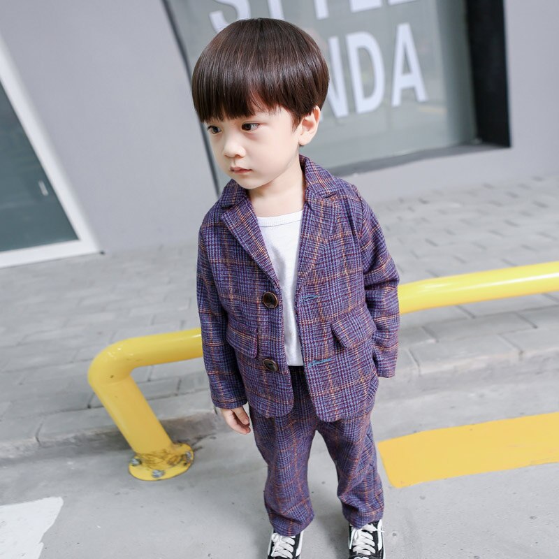 Inghilterra Stile del Vestito dei bambini 2 Pcs Del Bambino Boys & Girls Primavera Autunno Nuovo Plaid Capretti del Vestito casual Vestiti Set giacca sportiva del Cappotto + Pantaloni X76