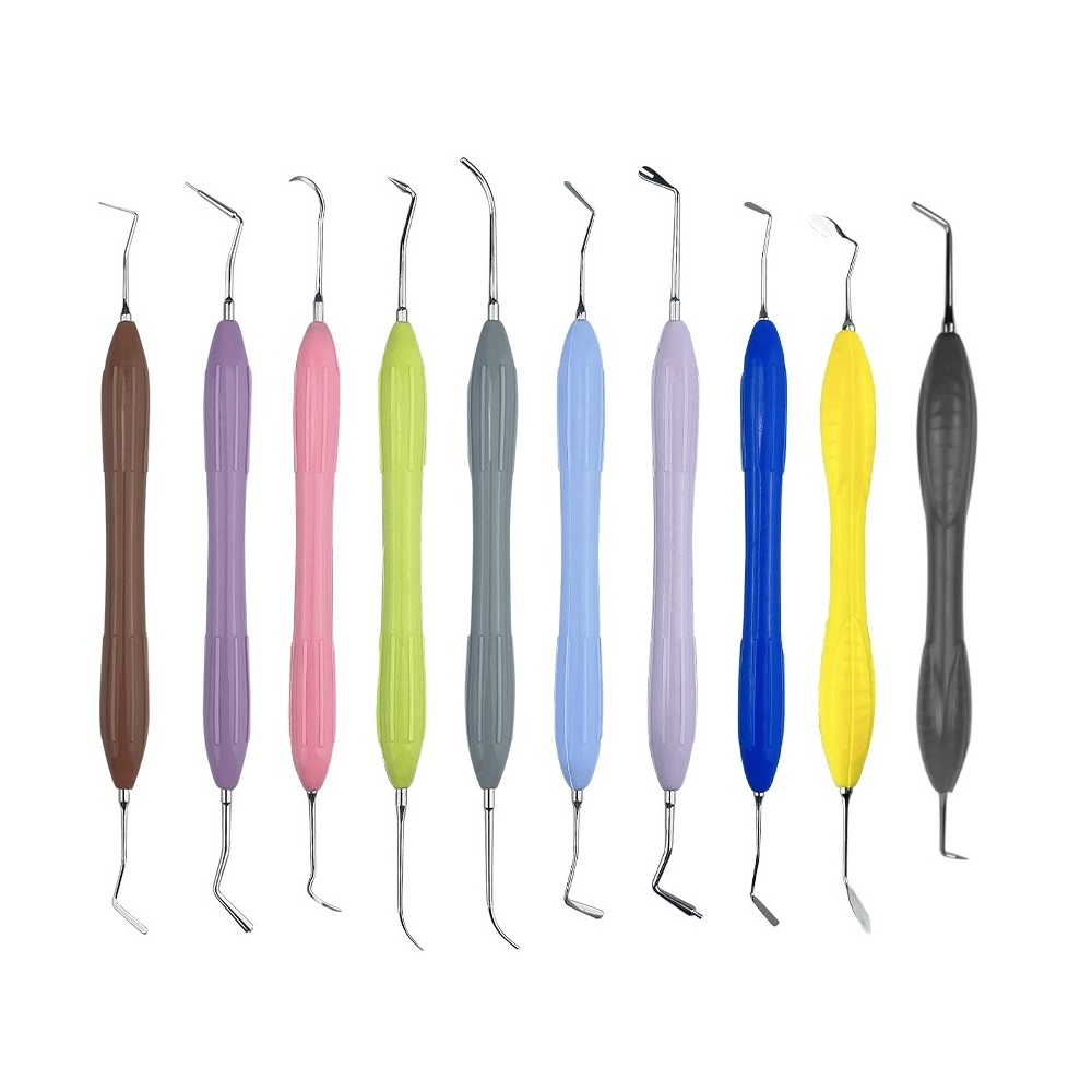 Espátula de relleno de resina Dental, restauración estética, espátula de relleno de resina compuesta, cuchillo, mango de silicona, herramienta de dentista