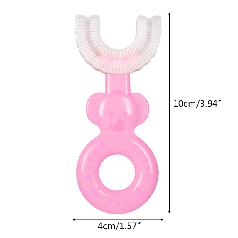 Cabeça macia da escova de dentes do silicone do produto comestível em forma de u das crianças, design oral da limpeza dos dentes de 360 ° para crianças e crianças