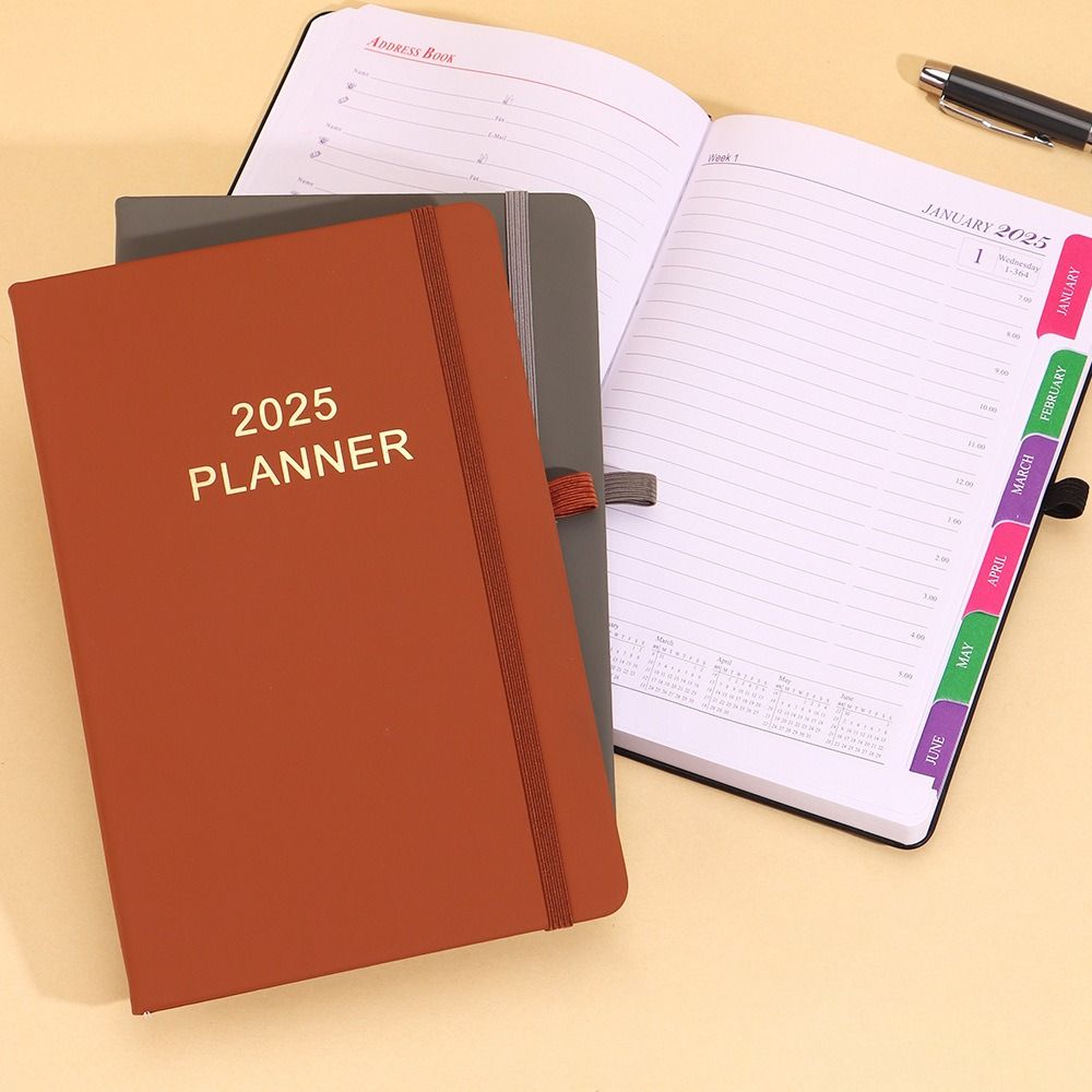 Schedule Journal Planner Notebook Efficiency Daily Planner Reminder Calendar Notebook PU with Straps Diary Book Office