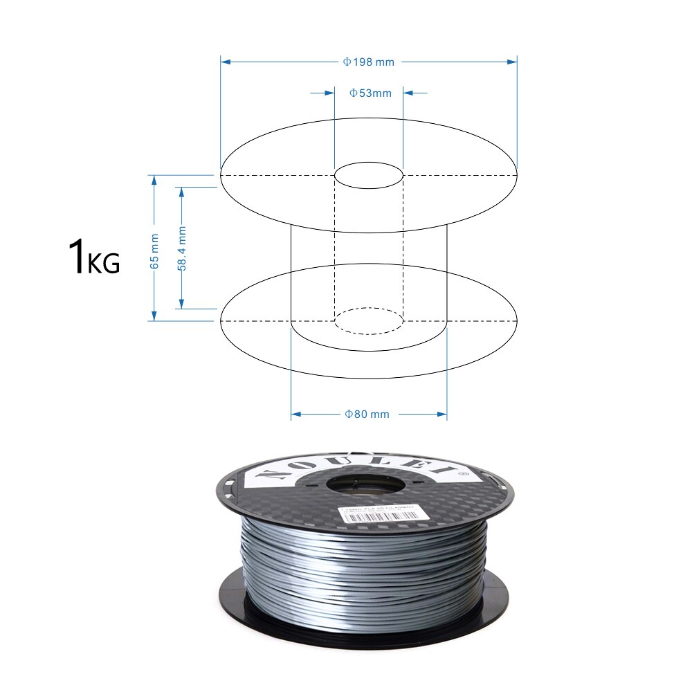 Noulei 3D Printer Silk PLA Silver Filament 1.75mm 1KG Silky Silver 3D Printing Material Rich Luster Metal like feel