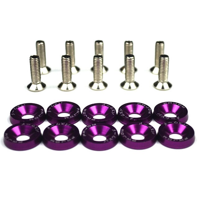 10pcs Car Modified Hex Fasteners Fender Washer Bumper Engine Concave Screws Aluminum JDM Fender Washers and M6 Bolt for Honda: Purple
