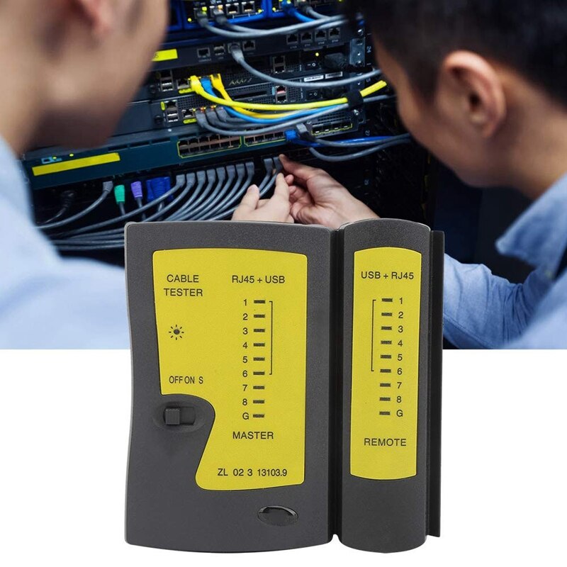 Netzwerkkabeltester mit  rj45+ usb-, ethernet- und telefonanschlüssen, multifunktions-kabeltester und leitungsfinder.