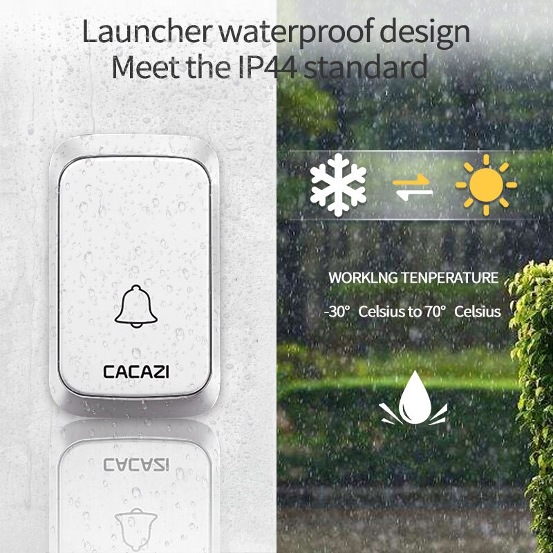 CACAZI Intelligent Wireless Doorbell Waterproof 2 Button 1 Receiver Home LED Light Battery Calling Bell Chime US EU UK AU Plug