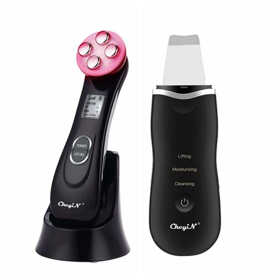 Ems Mesotherapie Rf Led Photon Draai Facial Massager + Ultrasone Huid Scrubber Diepe Gezicht Cleaning Pore Cleaner Schoonheid Machine: MR216HQ MR201HQ