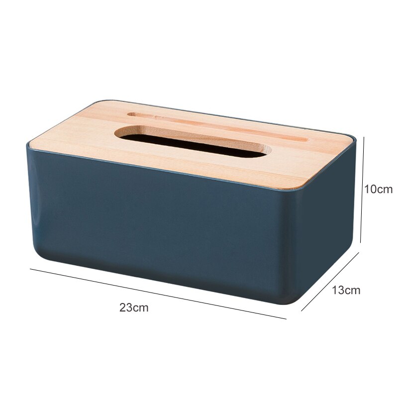 Plastic Tissue Doos Hout Bamboe Tissue Box Cover Ronde Witte Auto Tissue Houder Doos Voor Keuken Badkamer Wc Servet Container: Wood cover Navy blue