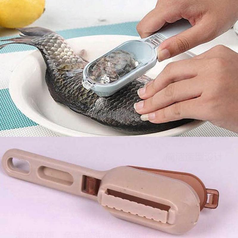 1Stck Fisch Waagen Schaben Haut Entferner mit Abdeckung Schaben Messer Schnelle Reinigung Fisch Haut Stahl Kunststoff Schaber Geschirr
