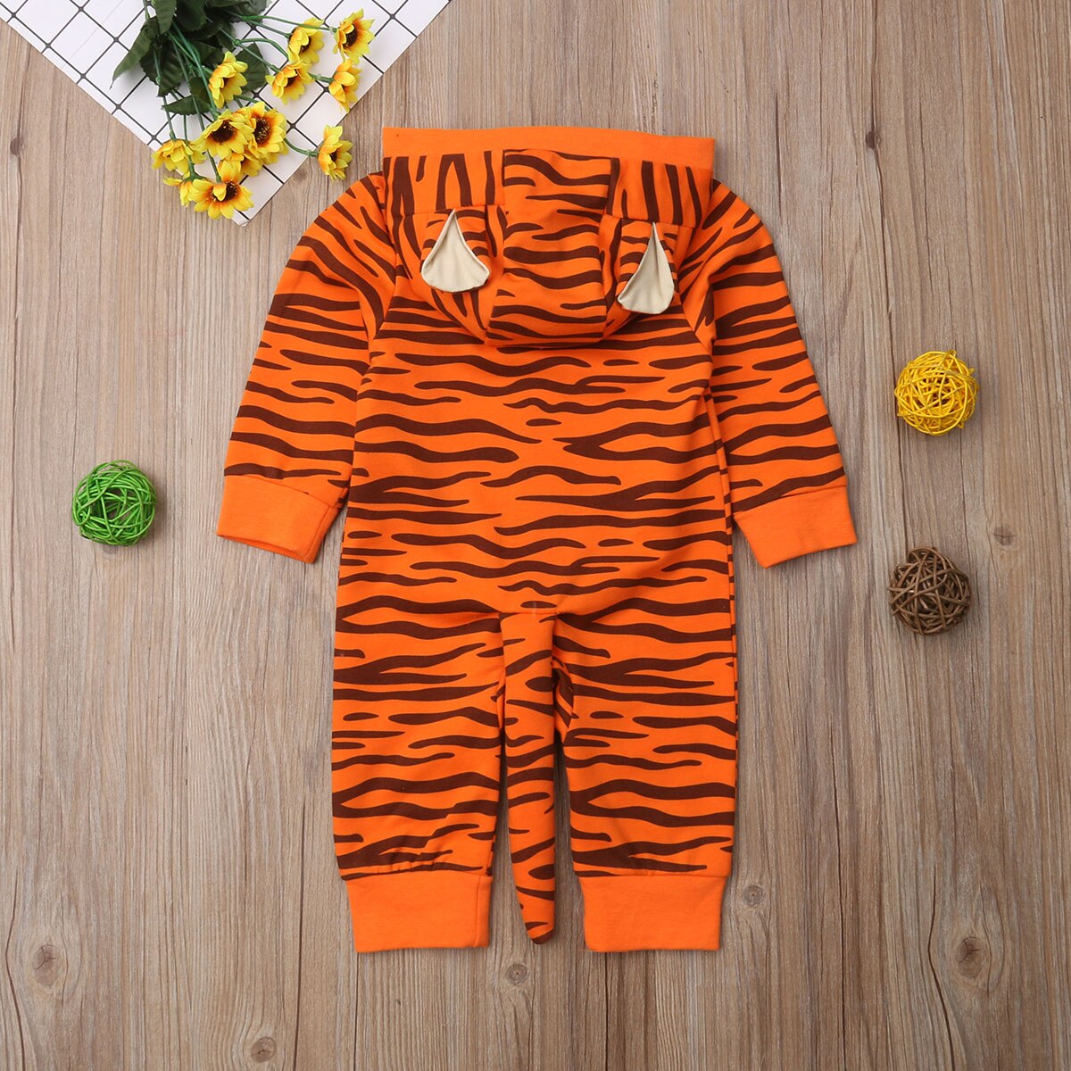 Arrivels Infant Baby Boys Girls Tiger Hooded Romper Jumpsuit Autumn Spring Clothes Outfits