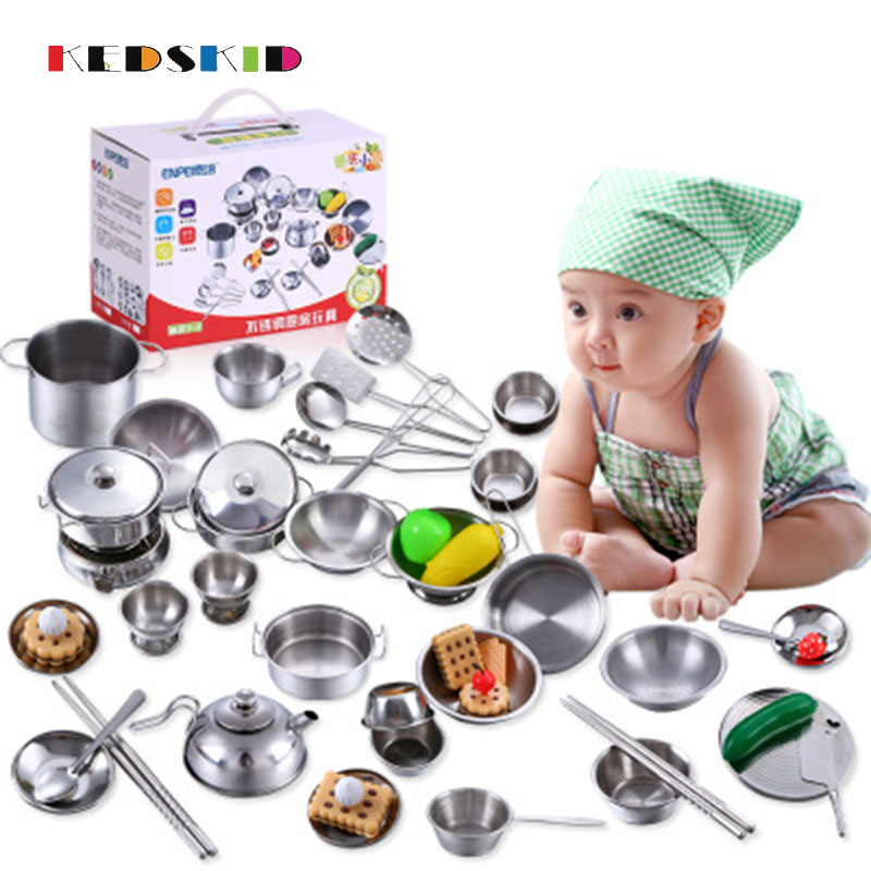 Pretend Play Toy Stainless Steel Children Toy Miniature Cooking Set Simulation Tableware Year Xmas