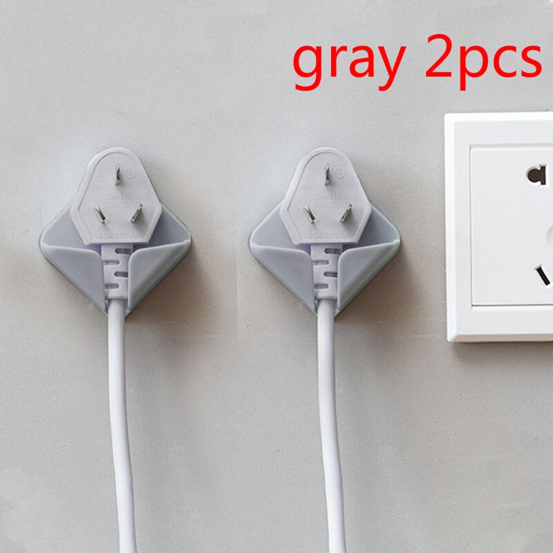 2Pcs Nail Free Storage Hooks Power Cord Storage Rack Wall Storage Hook Kitchen Plug Hook Adhesive Hooks Power Plug Hanger Holder: gray 2Pcs