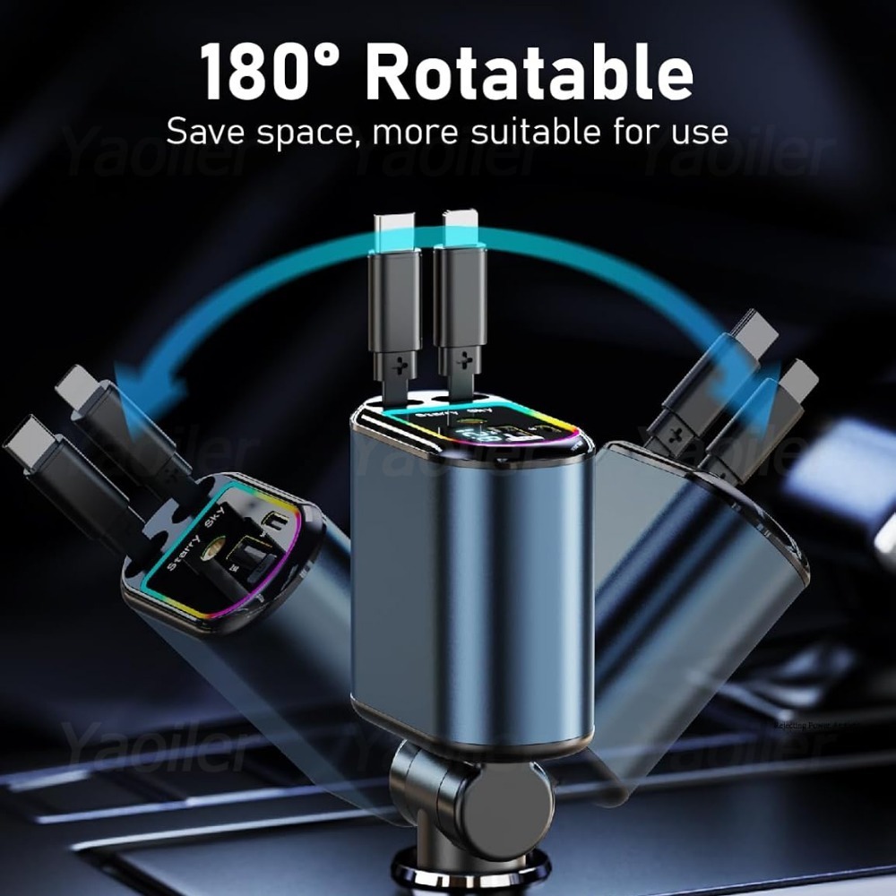 Adaptador de cargador de coche retráctil mejorado de 120W con Starlight, cargador de coche USB de carga rápida 4 en 1 con 2 puertos USB accesorios para coche