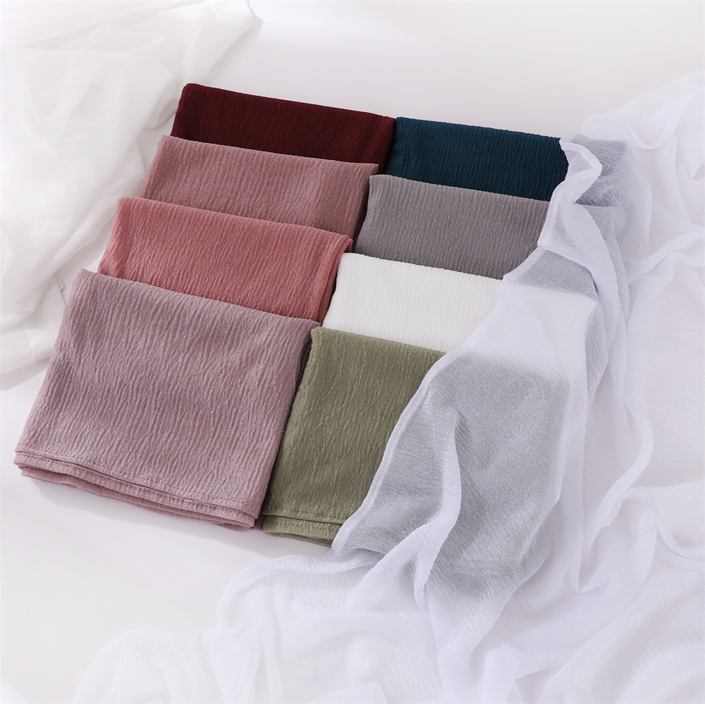 Crinkle Moslim Hijaabs voor Vrouwen Sjaal Dunne Effen Sjaals Femme Musulman Zachte Rayon Hoofddoek Rimpel Islamitische Tulband Hoofdband
