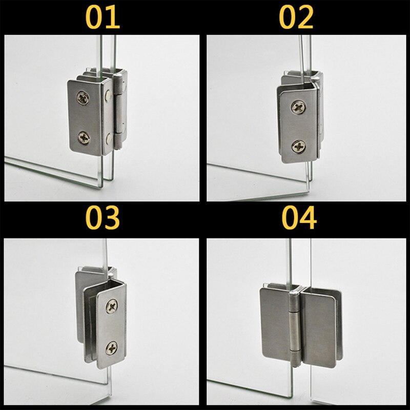 2 pièces charnière de porte en verre sans trou, armoire en acier inoxydable, pinces en verre, sans perçage Double face