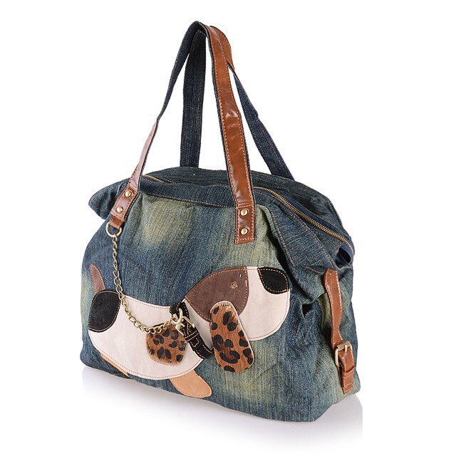 Vintage hondenapplicatie #39 spijkerstof dameshandtas schoudertas carteira bolsa feminina