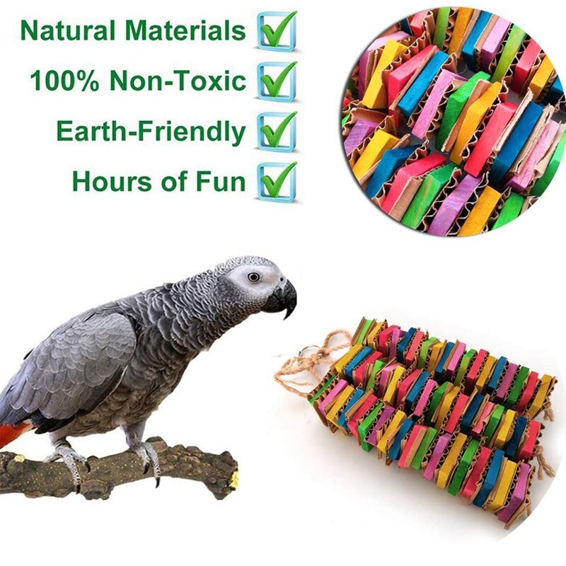 Parrot Toys for Large Birds Cardboard Big Bird Toys African Grey Parrot Toys Natural Wooden Bird Cage Chewing Toy with Clip CNIM