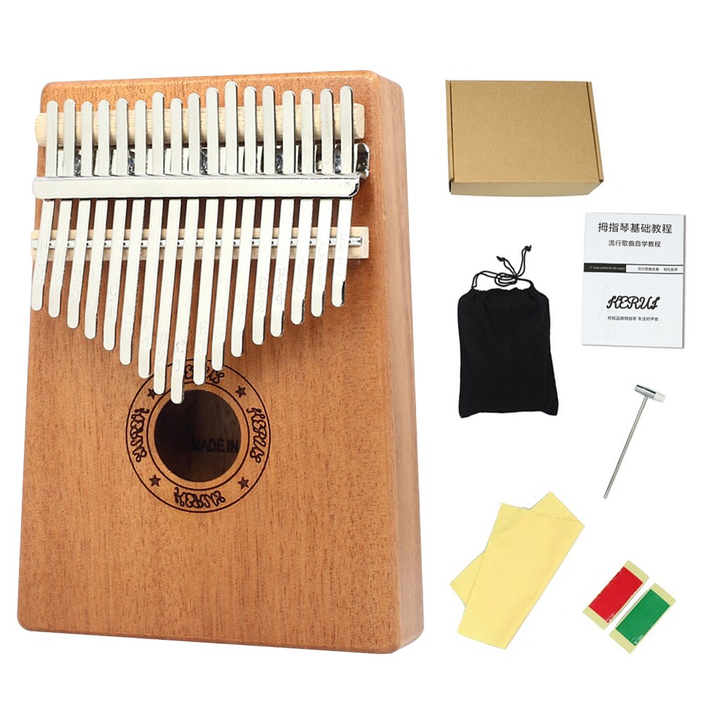 17 Toetsen Piano Hout Mahonie Body Muziekinstrument Met Leren Boek Hamer Voor Beginner Kalimba Tas