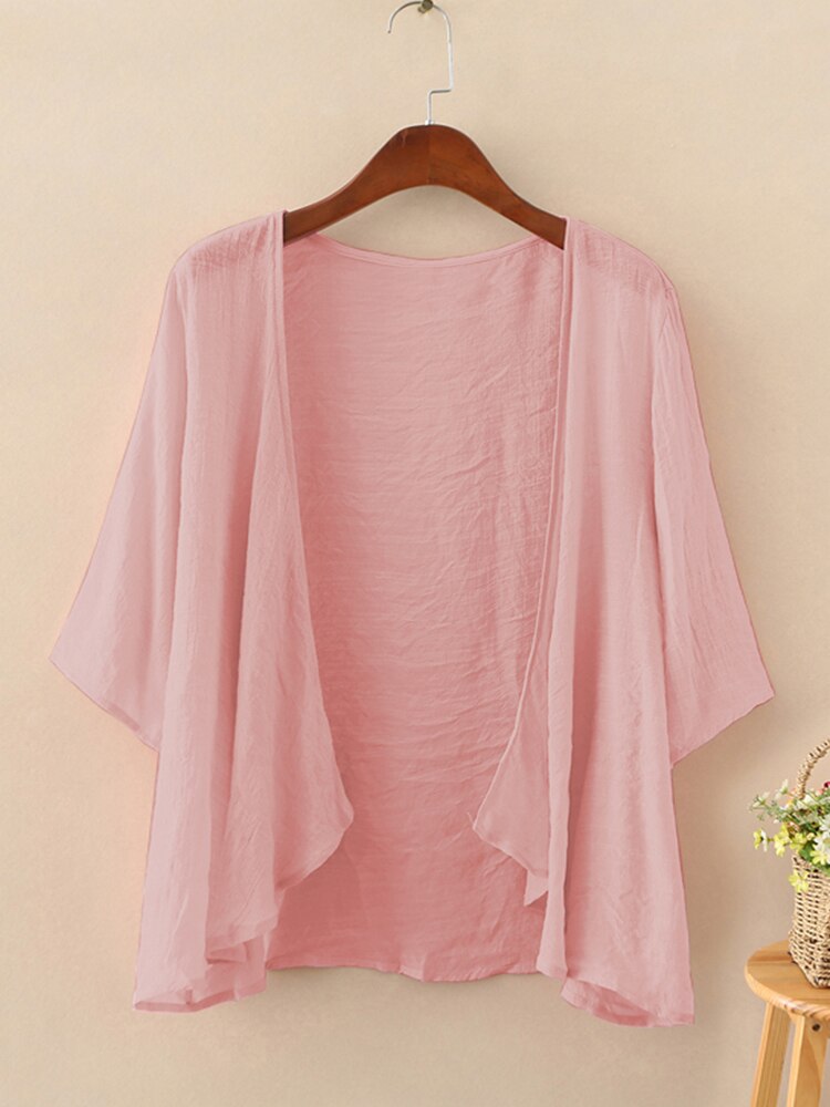 fest Strickjacken Frauen Sommer Bluse 2023 ZANZEA lässig Langarm Blusas Weibliche Dünne Tunika Spitzen Kimono Kap Plus Größe