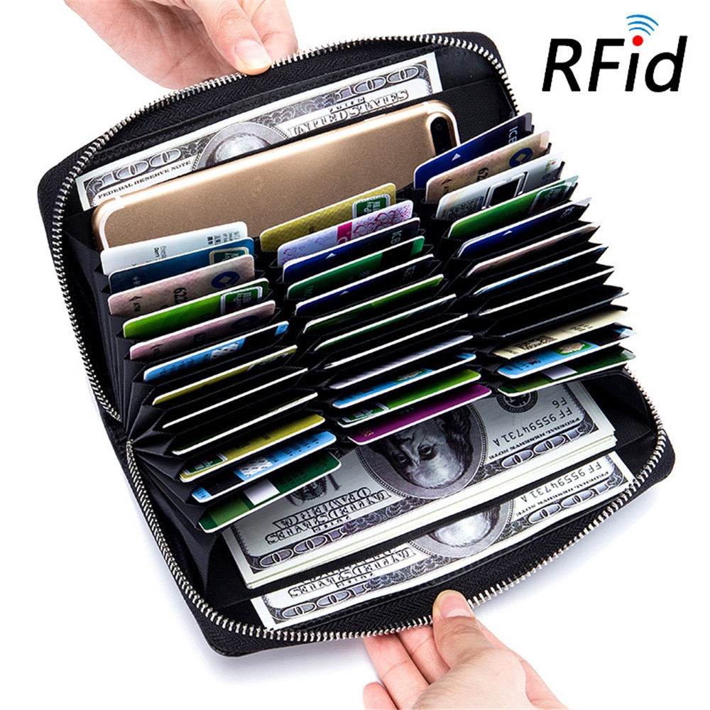 Leather RFID Blocking Credit Card Holder Men Anti Theft Travel Passport Long Wallet Women Business ID Holder 36 Cards Purse