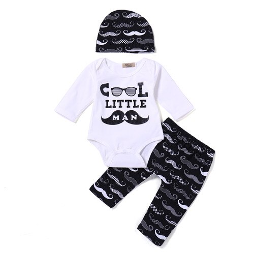 Cool litttle Man Baby boy clothing 2PCS Suit Baby Romper +Long Moustache Pants +Hat Newbon Baby boys Outfits Set: 24M