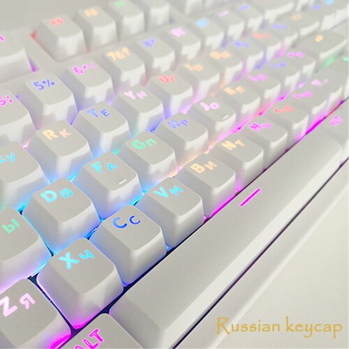 Gaming keycaps Mechanical keyboard cap Key 104 Keys Translucent Backlight Keycaps Russian/Korean Key Cap Switches, White & Black: Russian white
