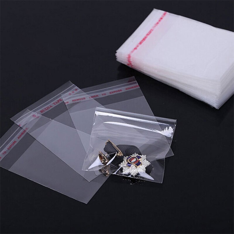 100 stks/partij Transparante Adhesive Self Seal Opslag Zakjes Multi Size Clear Plastic OPP Zakken Voor Sieraden Verpakking