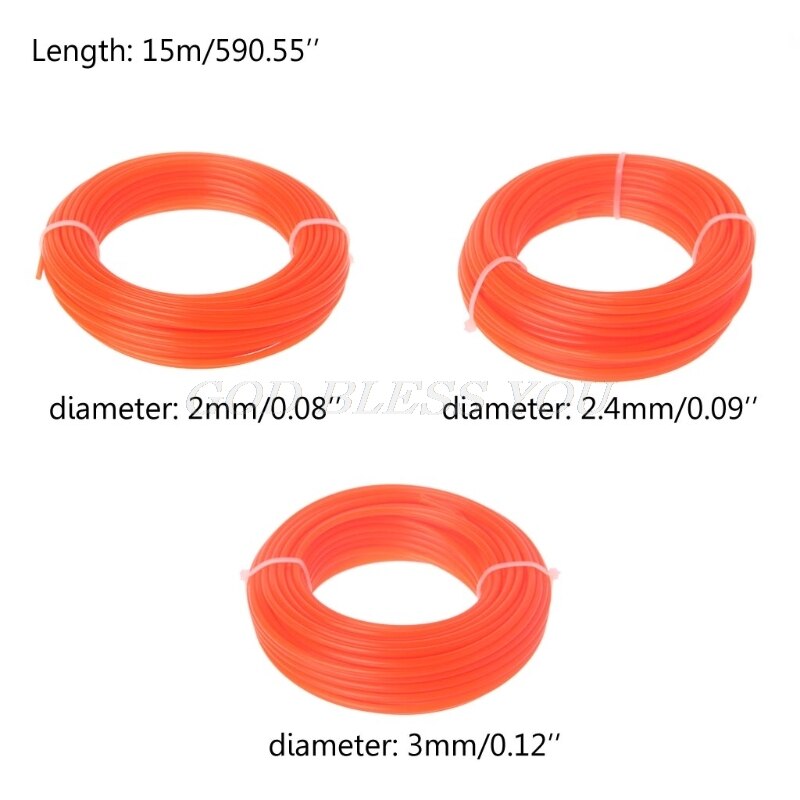 2/2.4/3mm x 15m nylon trimmerilinjaa raivaussahaa trimmerin köysi ruohonleikkurin vaijeri
