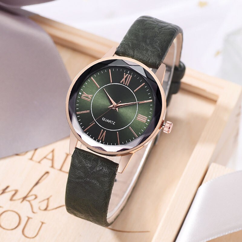 Vintage Quartz Horloge Romeinse Cijfers Wijzerplaat Met Pu Lederen Band NIN668