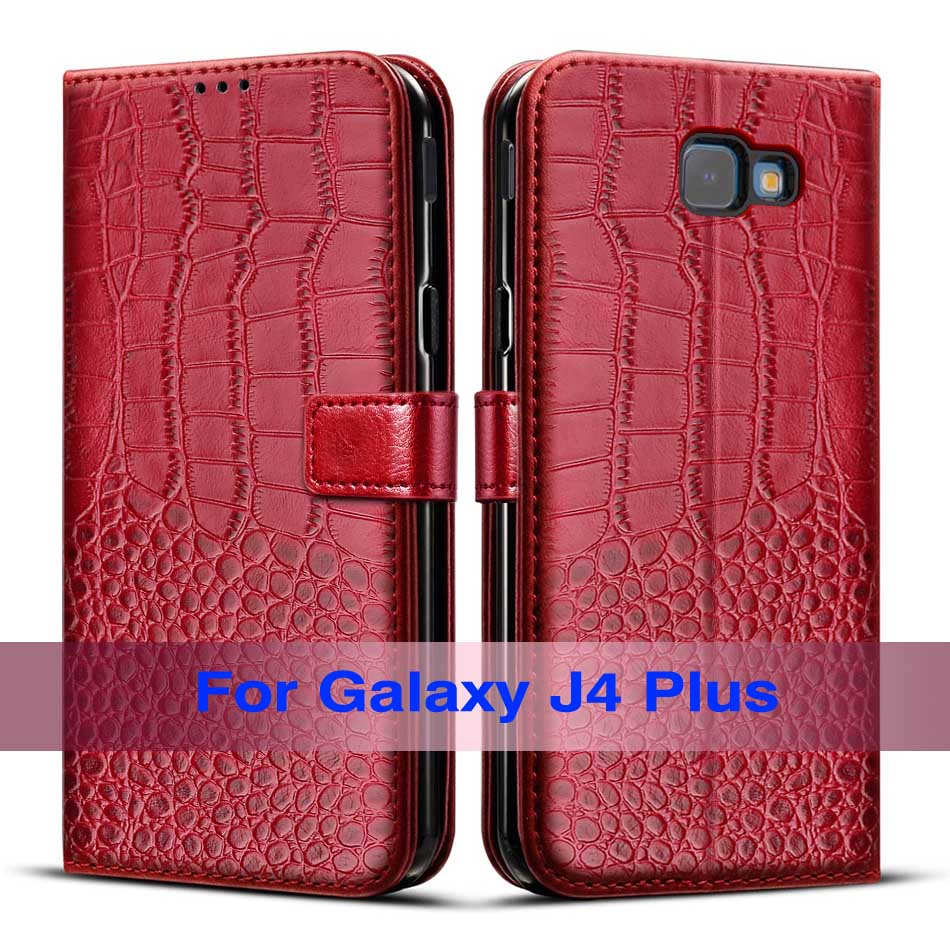 Voor Samsung Galaxy J4 Plus Case Flip Leather Magnetic Case Voor Voor Samsung J4 Plus J415F SM-J415F J4Plus Cover coque: Red